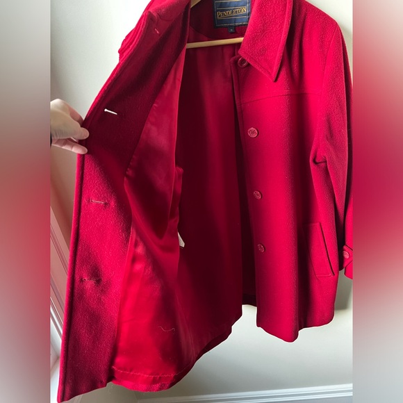 PENDLETON Vintage Red Long Wool Coat Luxury Old Money USA Classic Warm‎ Cozy 14 - Picture 2 of 10